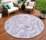 8' Lavender Ivory And Purple Round Paisley Washable Indoor Outdoor Area Rug