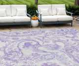 8' X 10' Lavender Ivory And Purple Paisley Washable Indoor Outdoor Area Rug