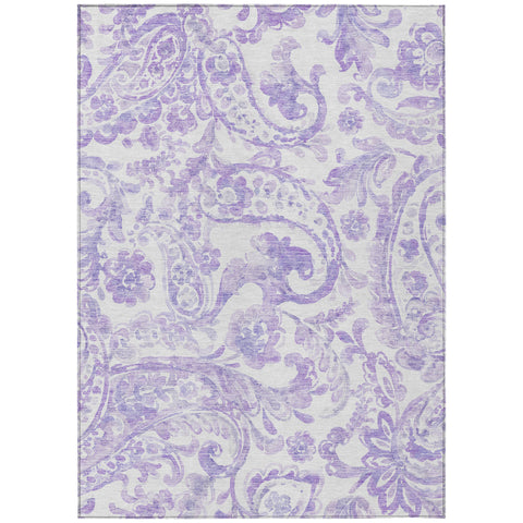 8' X 10' Lavender Ivory And Purple Paisley Washable Indoor Outdoor Area Rug