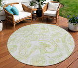 8' Sage Green And Ivory Round Paisley Washable Indoor Outdoor Area Rug