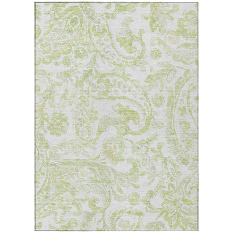 8' X 10' Sage Green And Ivory Paisley Washable Indoor Outdoor Area Rug