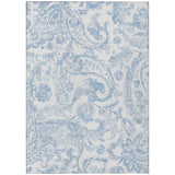 5' X 8' Sky Blue Denim Blue And Ivory Paisley Washable Indoor Outdoor Area Rug