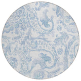 8' Sky Blue Denim Blue And Ivory Round Paisley Washable Indoor Outdoor Area Rug