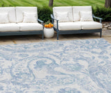 8' X 10' Sky Blue Denim Blue And Ivory Paisley Washable Indoor Outdoor Area Rug