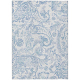 8' X 10' Sky Blue Denim Blue And Ivory Paisley Washable Indoor Outdoor Area Rug