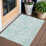 3' X 5' Turquoise And Ivory Paisley Washable Indoor Outdoor Area Rug