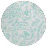 8' Turquoise And Ivory Round Paisley Washable Indoor Outdoor Area Rug