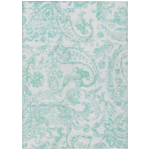 8' X 10' Turquoise And Ivory Paisley Washable Indoor Outdoor Area Rug