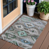 3' X 5' Brown Beige And Blue Southwestern Washable Indoor Outdoor Area Rug