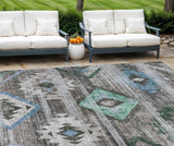 8' X 10' Brown Beige And Blue Southwestern Washable Indoor Outdoor Area Rug