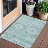 3' X 5' Aqua Turquoise And Ivory Southwestern Washable Indoor Outdoor Area Rug