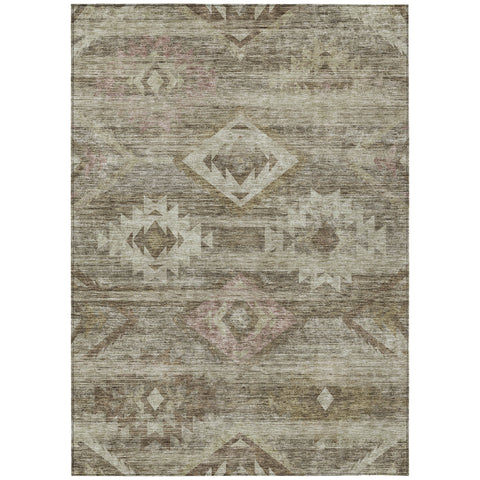 5' X 8' Brown Beige And Tan Southwestern Washable Indoor Outdoor Area Rug