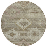 8' Brown Beige And Tan Round Southwestern Washable Indoor Outdoor Area Rug