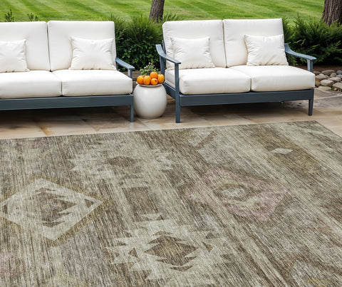 8' X 10' Brown Beige And Tan Southwestern Washable Indoor Outdoor Area Rug