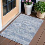 3' X 5' Denim Blue And Sky Blue Southwestern Washable Indoor Outdoor Area Rug
