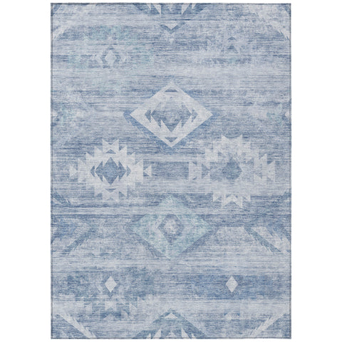 5' X 8' Denim Blue And Sky Blue Southwestern Washable Indoor Outdoor Area Rug