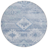 8' Denim Blue And Sky Blue Round Southwestern Washable Indoor Outdoor Area Rug