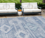 8' X 10' Denim Blue And Sky Blue Southwestern Washable Indoor Outdoor Area Rug