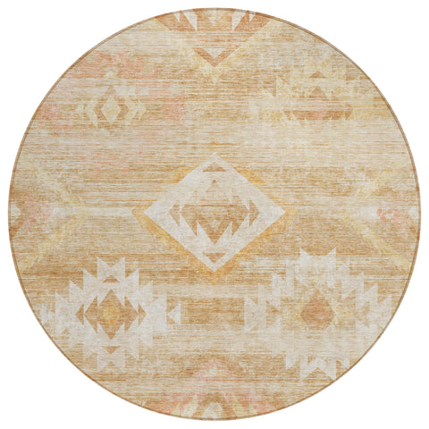 8' Copper Terra Cotta And Ivory Round Southwestern Washable Indoor Outdoor Area Rug