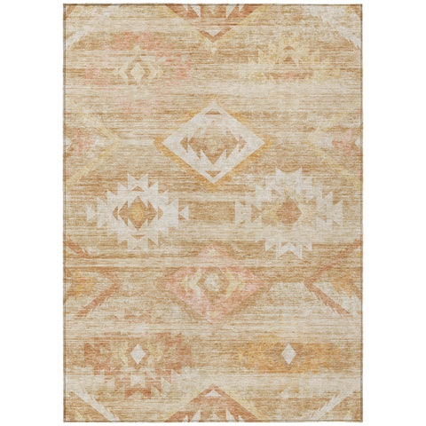 8' X 10' Copper Terra Cotta And Ivory Southwestern Washable Indoor Outdoor Area Rug