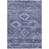 5' X 8' Navy Blue And Denim Blue Southwestern Washable Indoor Outdoor Area Rug