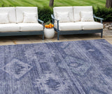 8' X 10' Navy Blue And Denim Blue Southwestern Washable Indoor Outdoor Area Rug