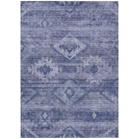 8' X 10' Navy Blue And Denim Blue Southwestern Washable Indoor Outdoor Area Rug