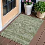3' X 5' Olive Green And Fern Green Southwestern Washable Indoor Outdoor Area Rug