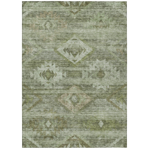 3' X 5' Olive Green And Fern Green Southwestern Washable Indoor Outdoor Area Rug