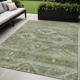 5' X 8' Olive Green And Fern Green Southwestern Washable Indoor Outdoor Area Rug