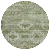 8' Olive Green And Fern Green Round Southwestern Washable Indoor Outdoor Area Rug