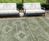 8' X 10' Olive Green And Fern Green Southwestern Washable Indoor Outdoor Area Rug