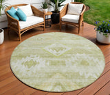 8' Sage Artichoke Green And Mint Green Round Southwestern Washable Indoor Outdoor Area Rug