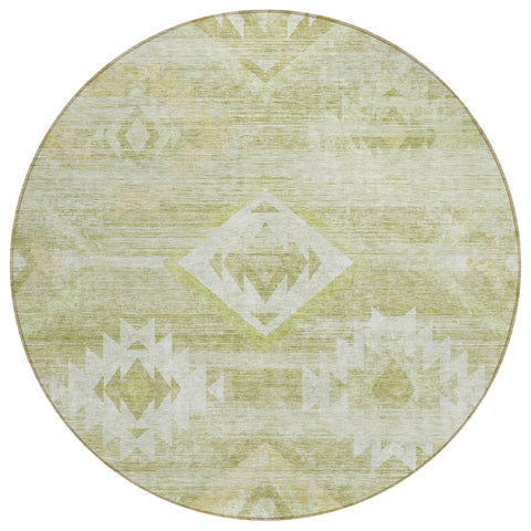 8' Sage Artichoke Green And Mint Green Round Southwestern Washable Indoor Outdoor Area Rug