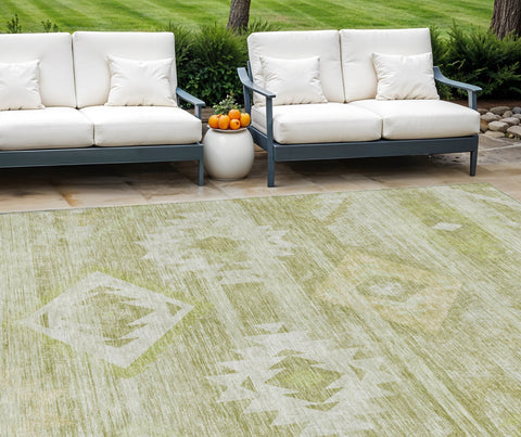 8' X 10' Sage Artichoke Green And Mint Green Southwestern Washable Indoor Outdoor Area Rug
