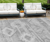 8' X 10' Silver Gray And Charcoal Southwestern Washable Indoor Outdoor Area Rug