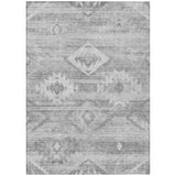 8' X 10' Silver Gray And Charcoal Southwestern Washable Indoor Outdoor Area Rug