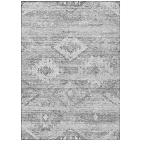 8' X 10' Silver Gray And Charcoal Southwestern Washable Indoor Outdoor Area Rug