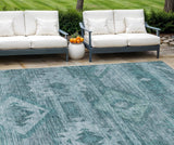 8' X 10' Teal Blue And Aqua Southwestern Washable Indoor Outdoor Area Rug