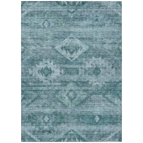 8' X 10' Teal Blue And Aqua Southwestern Washable Indoor Outdoor Area Rug