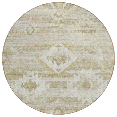 8' Taupe Beige And Tan Round Southwestern Washable Indoor Outdoor Area Rug