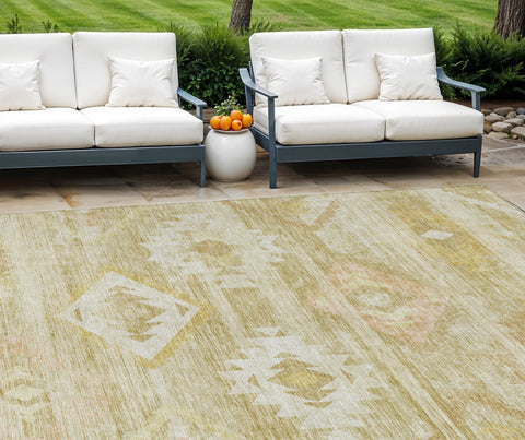 8' X 10' Wheat Gold And Beige Southwestern Washable Indoor Outdoor Area Rug