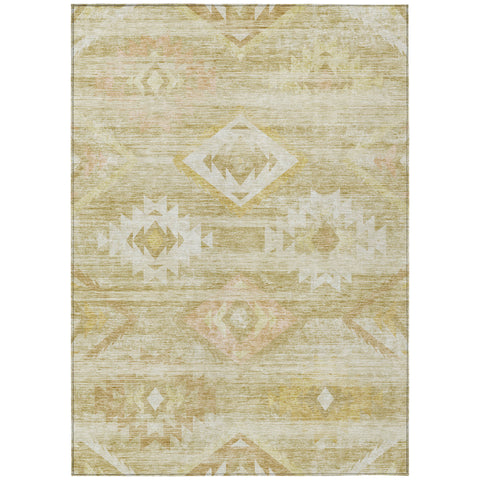 8' X 10' Wheat Gold And Beige Southwestern Washable Indoor Outdoor Area Rug