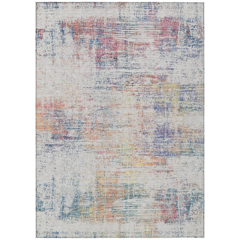 3' X 5' Ivory Orange And Blush Abstract Washable Indoor Outdoor Area Rug