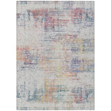 5' X 8' Ivory Orange And Blush Abstract Washable Indoor Outdoor Area Rug