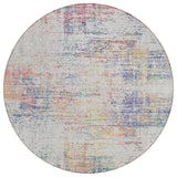 8' Ivory Orange And Blush Round Abstract Washable Indoor Outdoor Area Rug