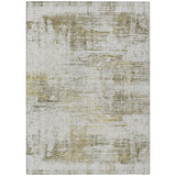 3' X 5' Pearl Ivory And Gold Abstract Washable Indoor Outdoor Area Rug