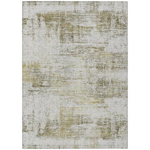 3' X 5' Pearl Ivory And Gold Abstract Washable Indoor Outdoor Area Rug