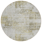 8' Pearl Ivory And Gold Round Abstract Washable Indoor Outdoor Area Rug