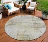 8' Pearl Ivory And Gold Round Abstract Washable Indoor Outdoor Area Rug